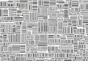 A collage of black and white barcodes arranged in varying