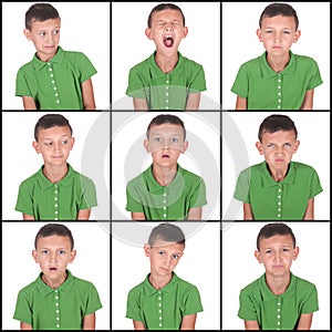 Collage boy with different facial expressions