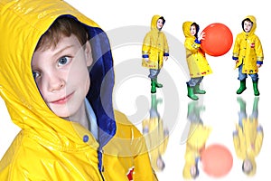 Collage of Boy In Yellow Raincoat And Froggie Boots