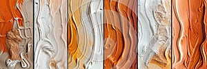 Collage of Brown and Amber paint on Wood creating a pattern in closeup view