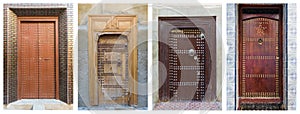 Collage of brown doors, Morocco