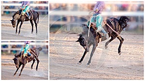 Collage Of Bucking Horse Riding Rodeo Competition