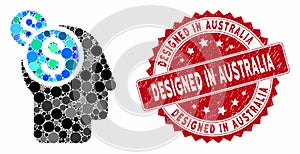 Collage Business Thinking with Distress Designed in Australia Seal photo