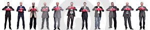 collage of businessmen in boxing gloves isolated