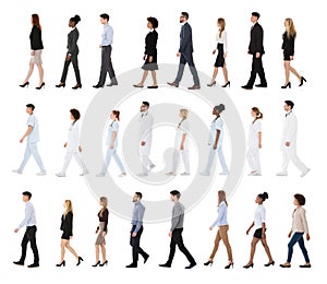 Collage Of Businesspeople And Doctors In A Row