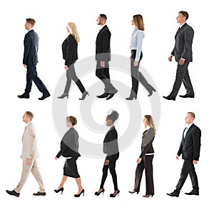 Collage Of Businesspeople Walking In Line