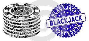 Collage Casino Chip Stack Icon with Textured Blackjack Seal