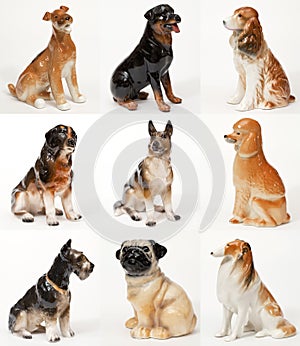 Collage of ceramic statues of dogs