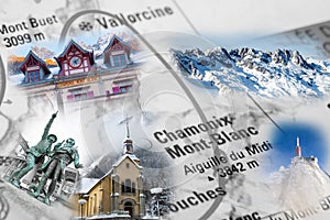 Collage with Chamonix landmark photos