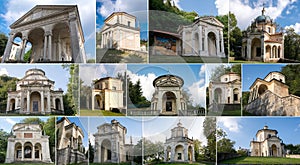 Collage of Chapels at Sacro Monte di Varese. Italy