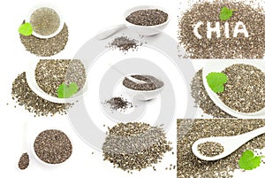 Collage of chia seeds on a background