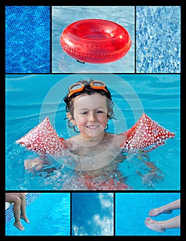 Collage of a child in the pool