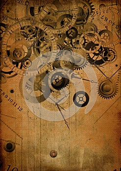 Collage of clocks on vintage background