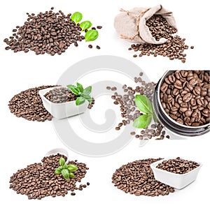 Collage of coffee isolated on a white background