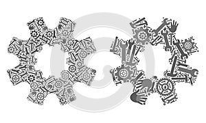 Collage Cog Gear Icons of Service Tools