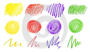 Collage of color drawn pencil scribbles on background