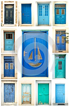 Collage of colorful doors in Greece