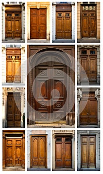 Collage of colorful doors in Lyon in France
