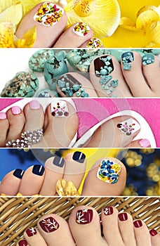 Collage of colorful pedicure.