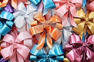 Collage of colorful ribbons and bows