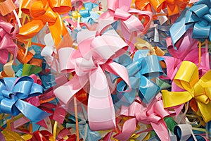 Collage of colorful ribbons and bows