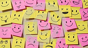 Collage of Colorful Smiley Faces on Sticky Notes