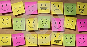 Collage of Colorful Smiley Faces on Sticky Notes