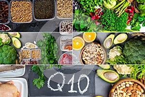 Collage Composition with food contains coenzyme Q10