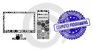 Collage Computer Icon with Scratched Computer Programming Stamp