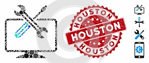 Collage Computer Tools Icon with Scratched Houston Seal