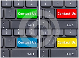Collage concept of contact us button on keyboard