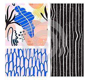 Collage contemporary floral and stripes shapes seamless pattern set. Mid Century Modern Ar Complementing colors palette Modern