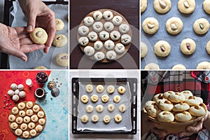 Collage of cookies of El Fitr Islamic Feast. Ghorayeba sweets. Ramadan food background