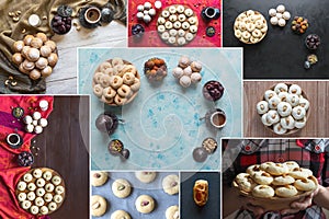 Collage of cookies of El Fitr Islamic Feast. Ghorayeba sweets. Ramadan food background.