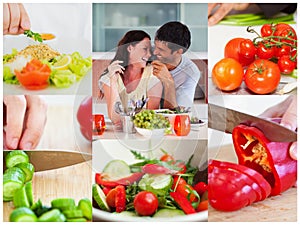 Collage of couple eating healthy salad