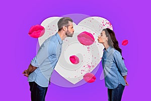 Collage creative picture banner photo kissing adorable sweet couple share romantic feelings together amour happy wedding