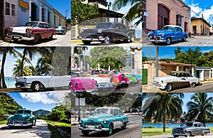 Collage from Cuba with classic cars