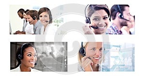 Collage of Customer Service help team in call center