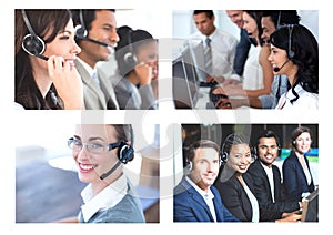 Collage of Customer Service help team in call center