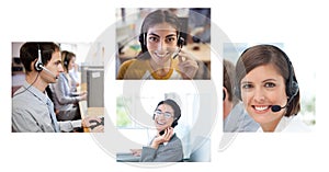 Collage of Customer Service help team in call center