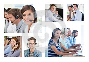 Collage of Customer Service help team in call center