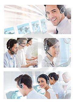 Collage of Customer Service help team in call center