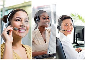 Collage of Customer Service help team in call center