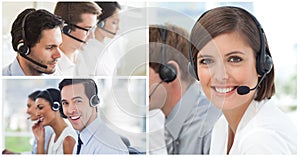 Collage of Customer Service help team in call center