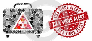 Collage Dangerous Luggage with Textured Zika Virus Alert Stamp