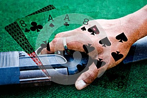 Collage dead mans hand of poker cards photo