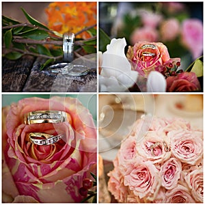 Collage Of Diamond Wedding Rings With Flowers