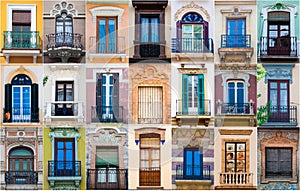 Collage of different colorful spanish windows