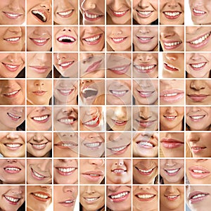 A collage of different female smiles