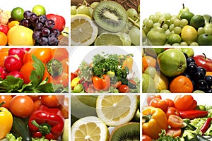 A collage of different fresh and tasty vegetables
